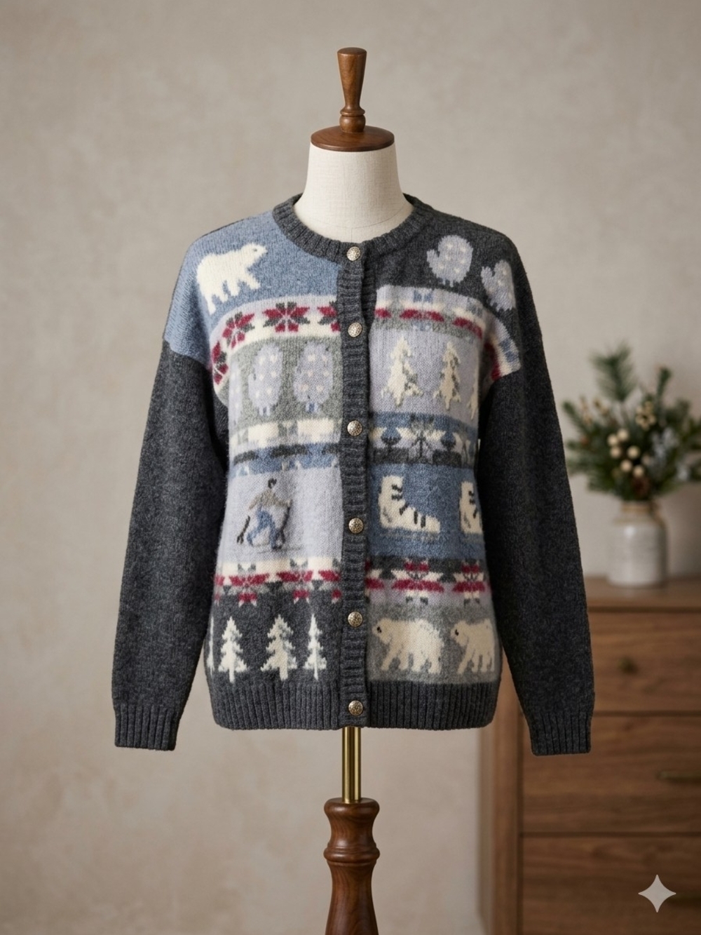 Northern Reflections Women's Fair Isle Cardigan in Gray, Blue and Cream